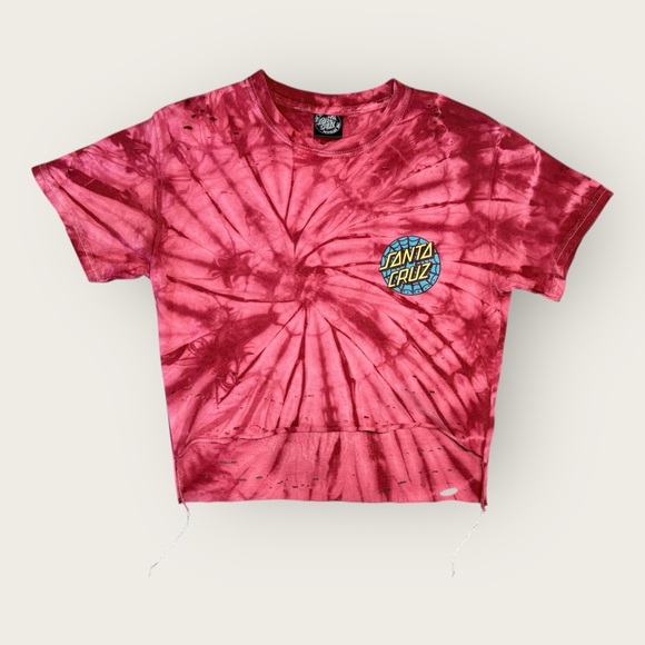 Santa Cruz Skateboards Tops - Custom Santa Cruz Skateboards Spiral Tie-Dye Tee - Red
